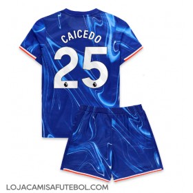 Camisa de Futebol Chelsea Moises Caicedo #25 Equipamento Principal Infantil 2024-25 Manga Curta (+ Calças curtas)